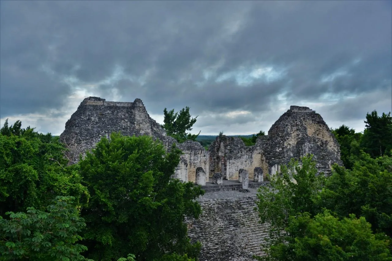 Río Bec twin-tower palace at Becán, a Maya site near Campeche, México