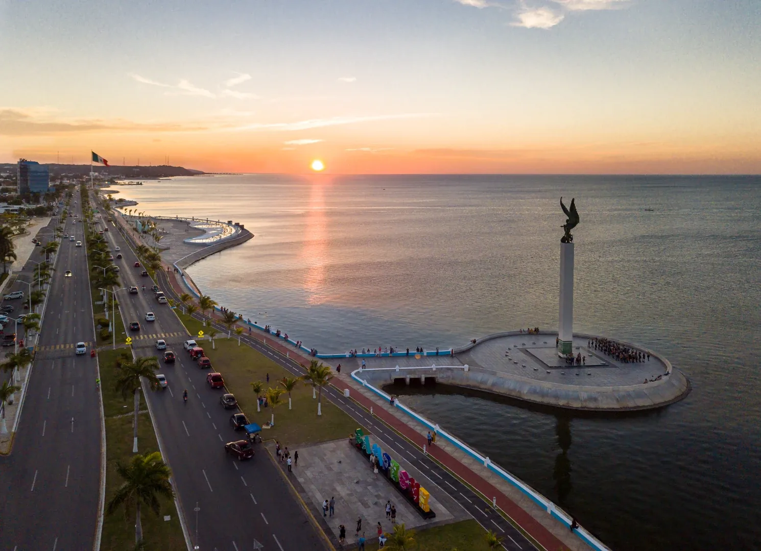 El malecón de Campeche al atardecer