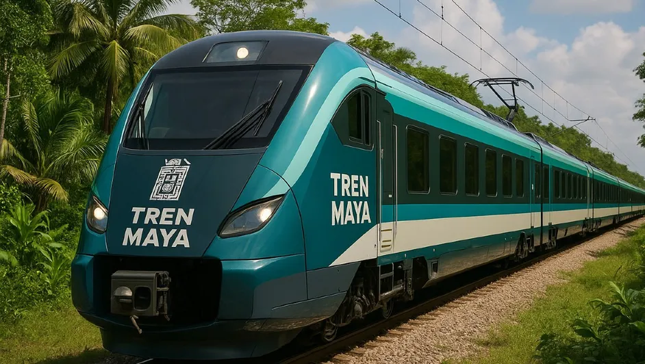 Tren Maya arriving at the San Francisco de Campeche station